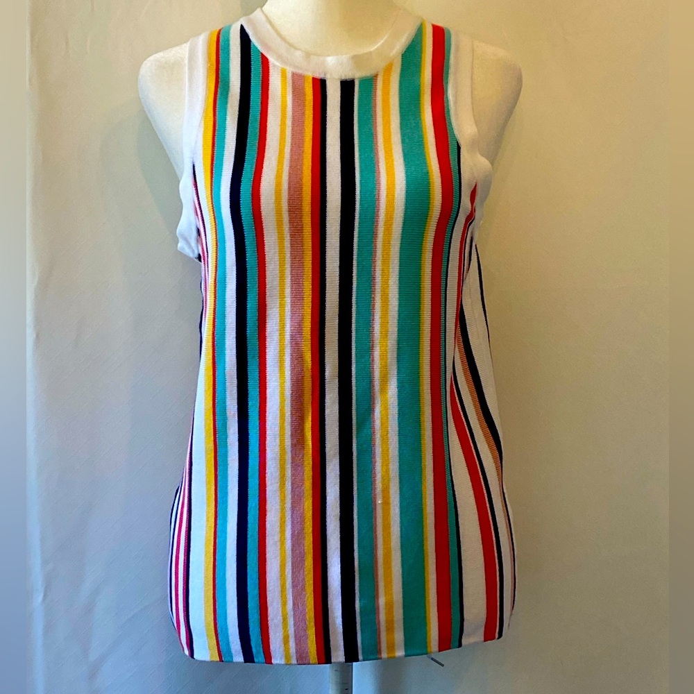 525 America Stripped Knit Sleeveless Crewneck Tank Size Small Preppy Cool Girl